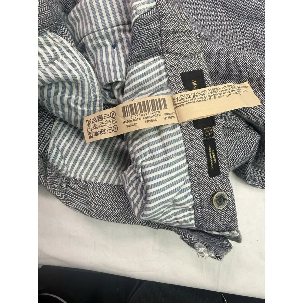 Massimo Dutti Gray Herringbone Slim Fit Chino Trousers size 32 - Picture 4 of 5